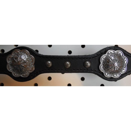 Black Leather Breast Collar With Engraved Spots And Conchos